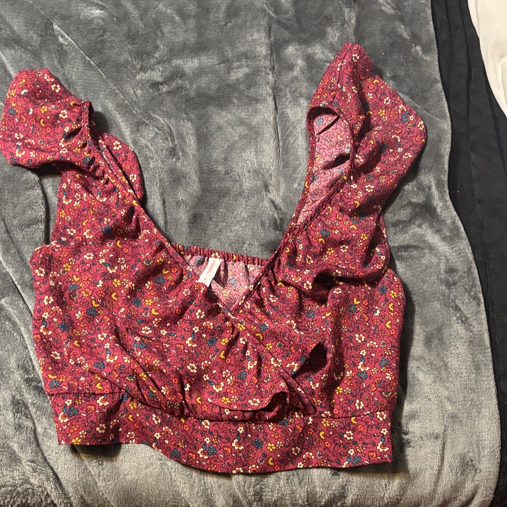 Xhilaration Burgundy Floral Blouse
